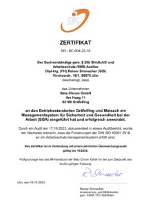 Zertifikat DIN ISO 45001:2018 Betz Chrom