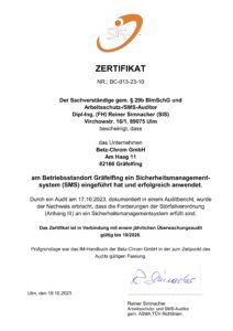 Zertifikat Sicherheitsmanagement Betz Chrom