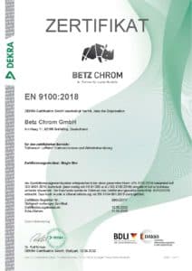 Zertifikat DIN EN 9100_2018 Luft- und Raumfahrt