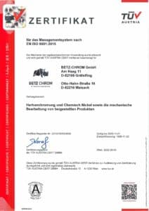 Zertifikat DIN EN ISO 9001:2015 Qualitätsmanagement